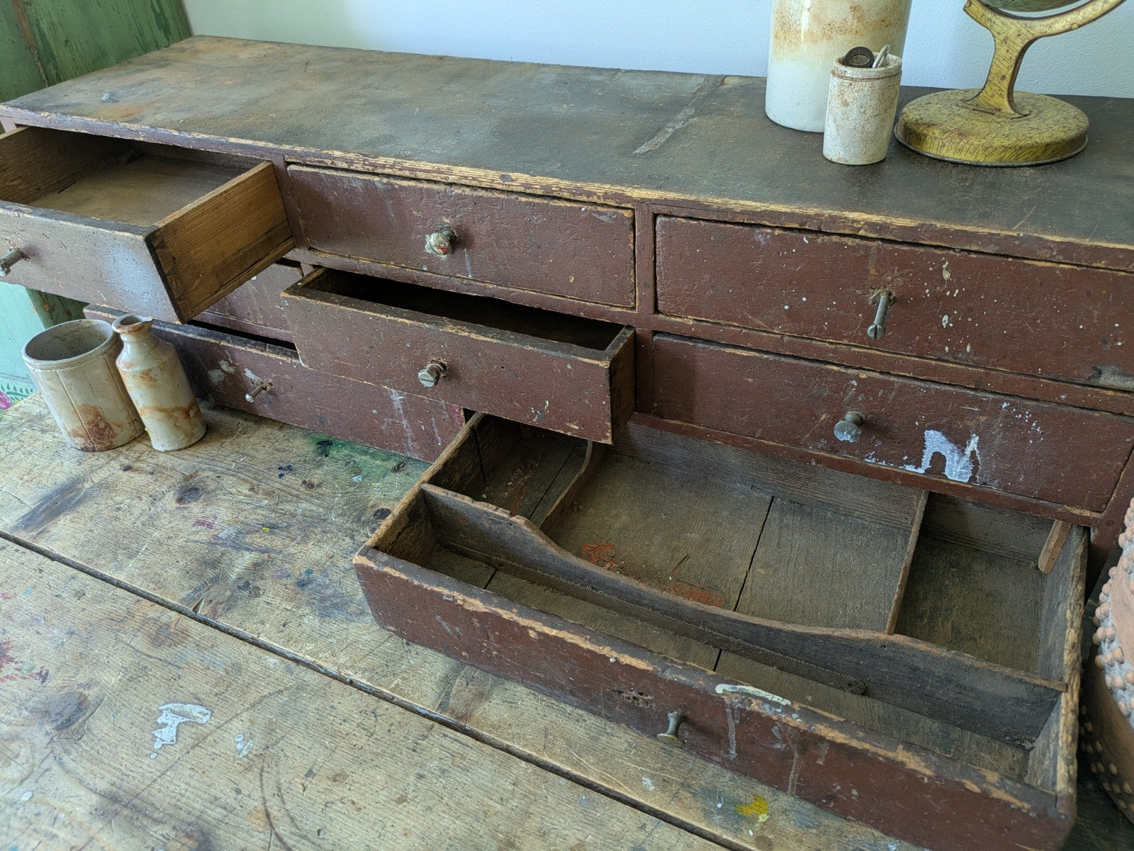 Antique Engineers Bank Of Drawers Apothecary Cabinet Chest Of Drawers Garage Vtg