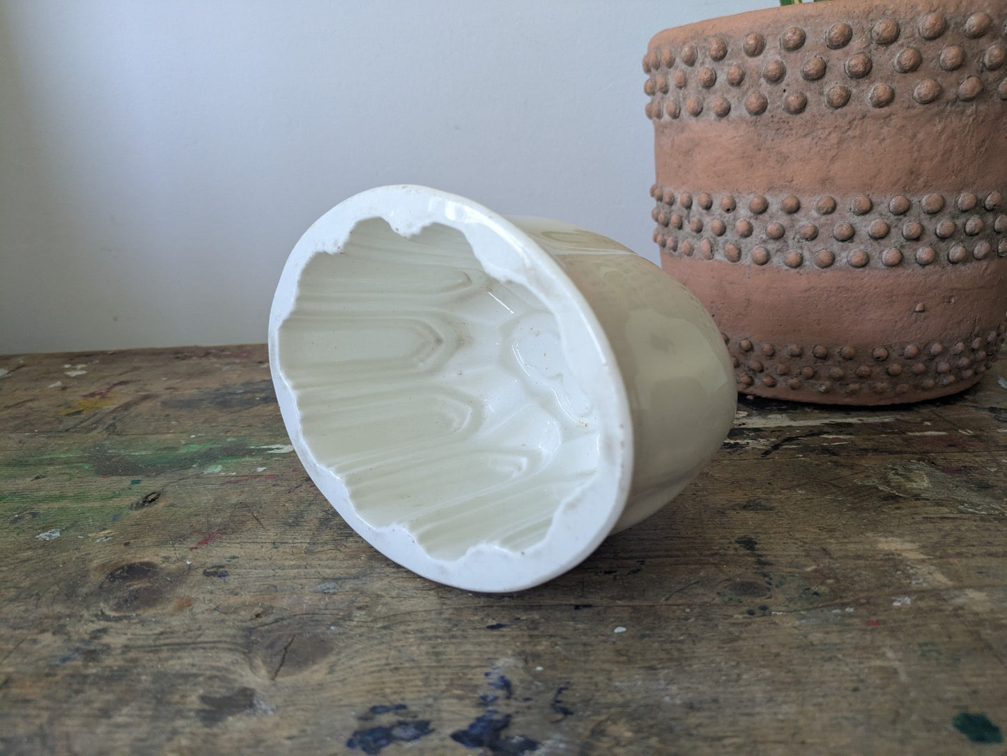 Antique Copeland Ceramic Jelly Mould Oval Design White Vgc Kitchen Prop Decor