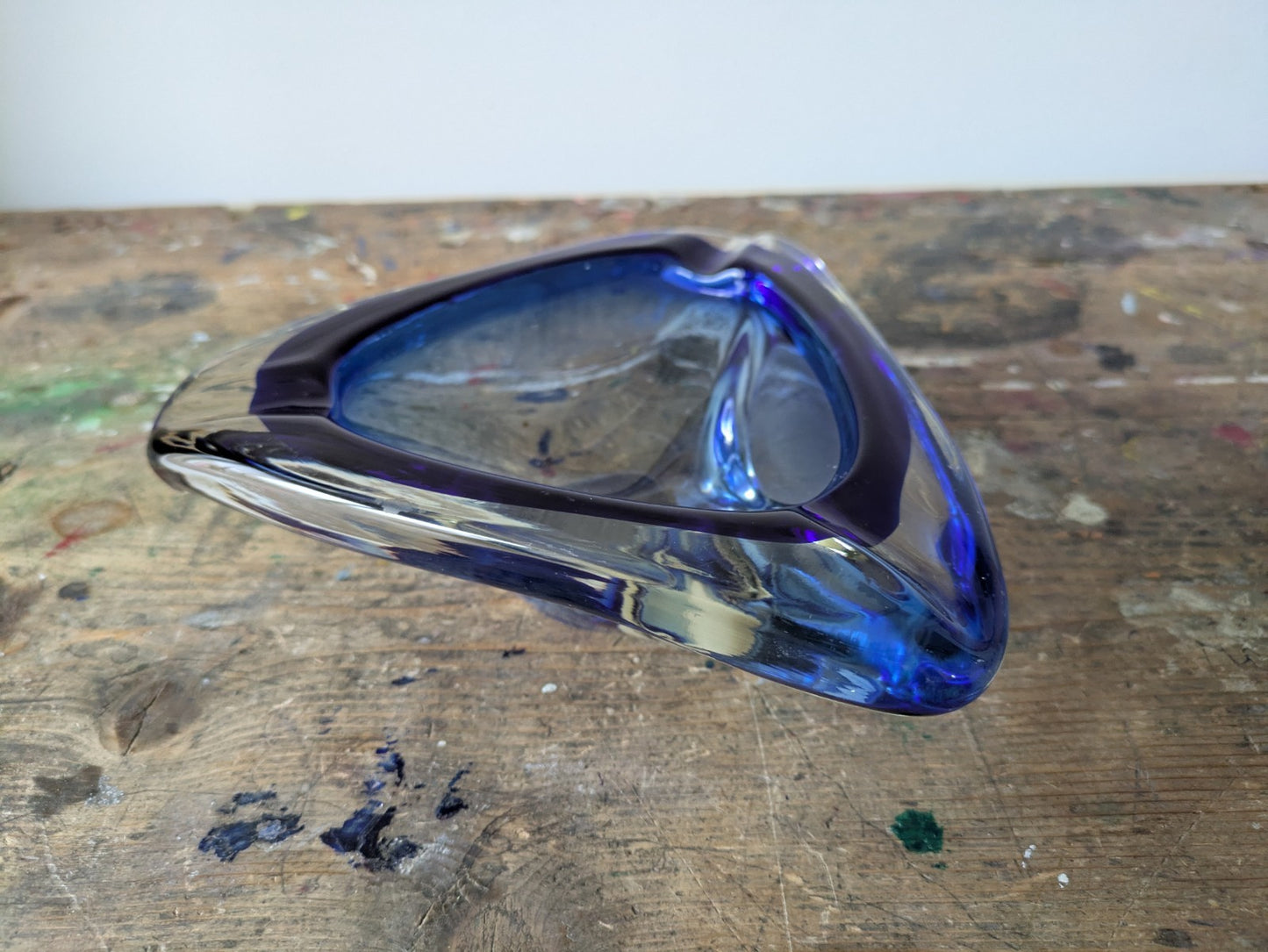 VINTAGE ITALIAN MURANO SOMMERSO  ART GLASS DISH MID CENTURY Modern Ash Tray BLUE