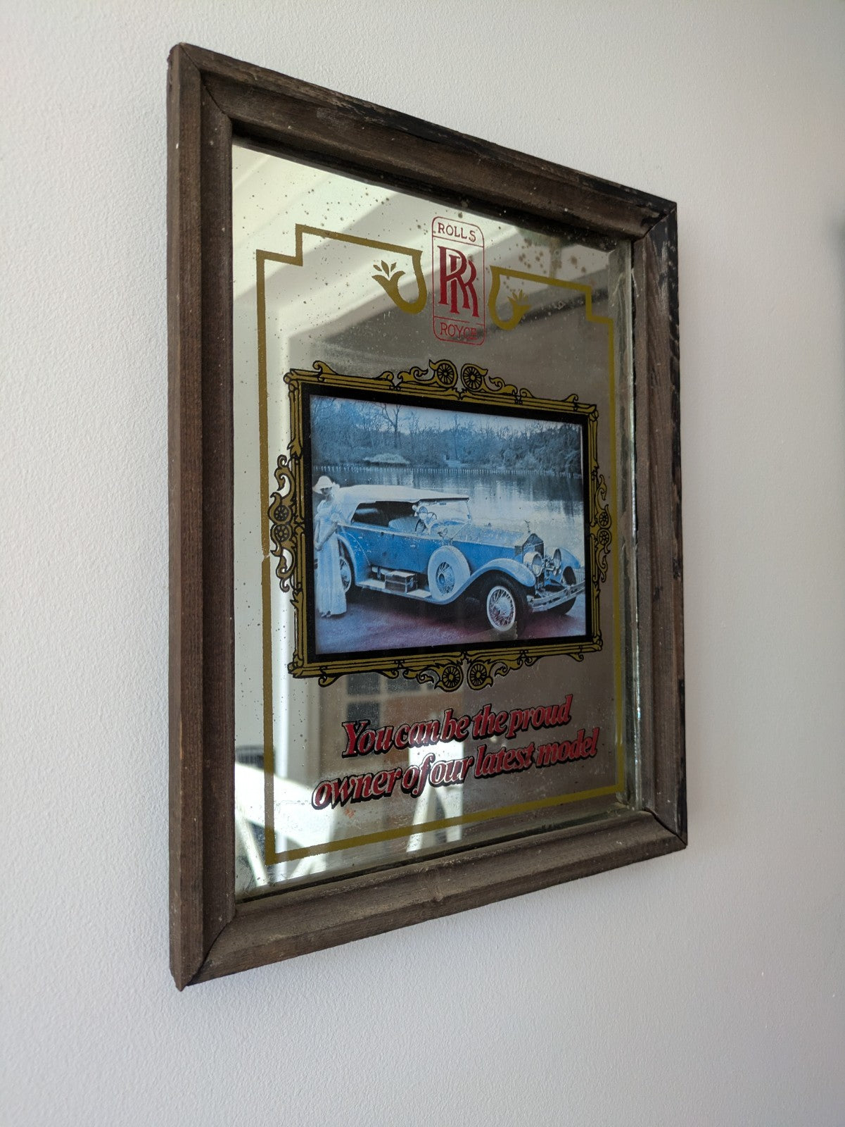 Rolls Royce Advertising Mirror Latest Model Owner Pub Car Automotive Picture Vtg