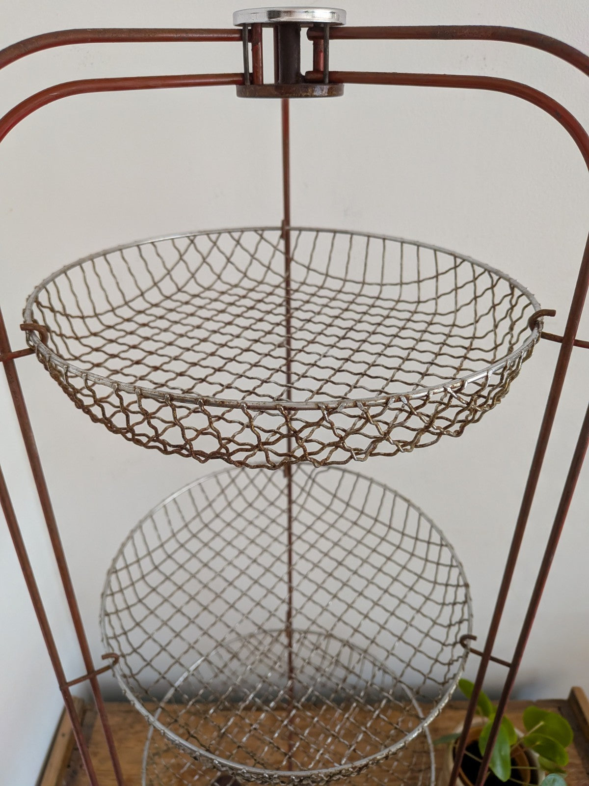 Vintage Retro Metal 3 Tier Vegetable Rack Storage Fruit Fold Baskets Kitchen Red