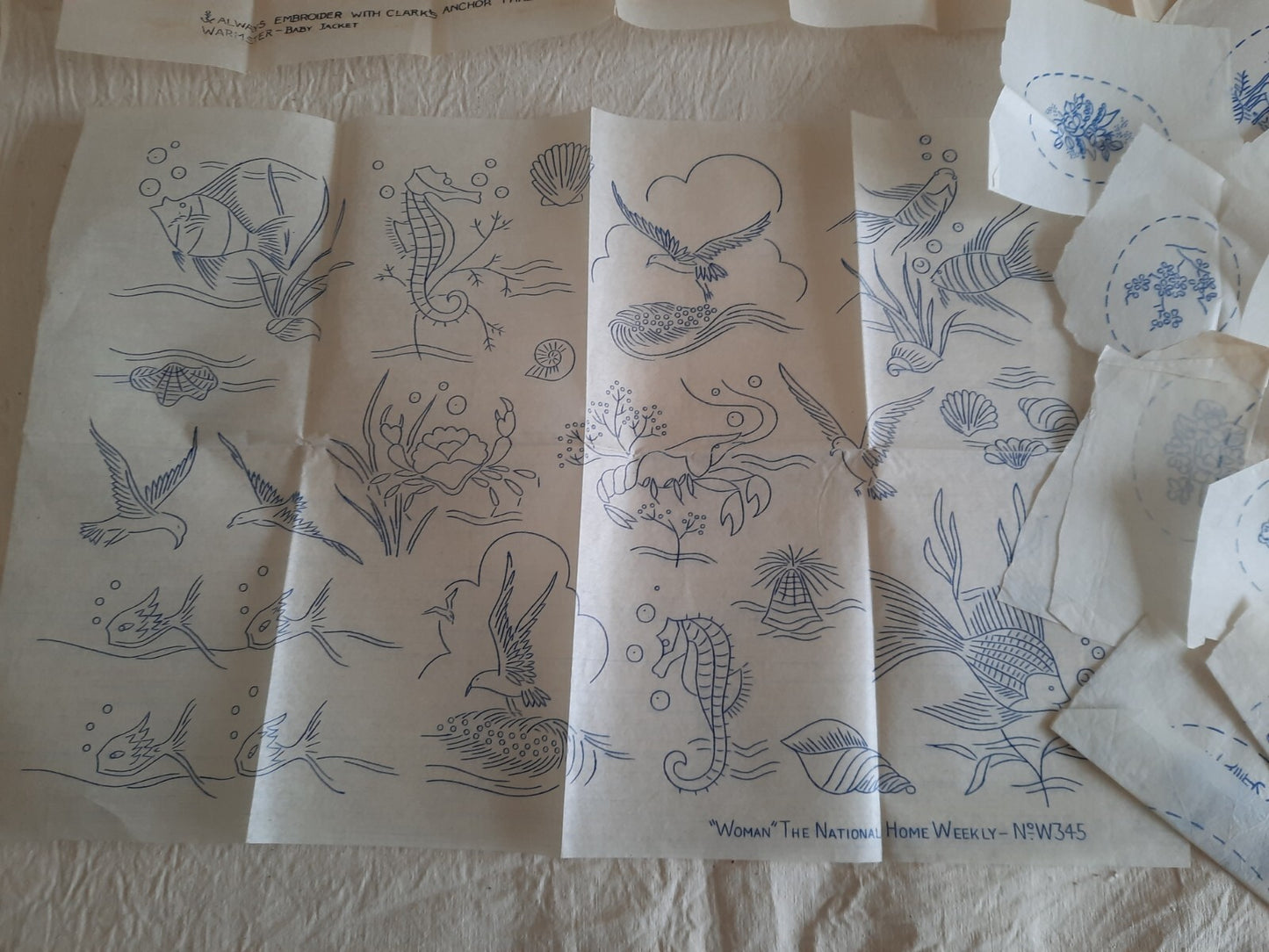 Embroidery Cross Stitch Transfer Patterns Needlecraft Antique Vtg 30s Sea Life