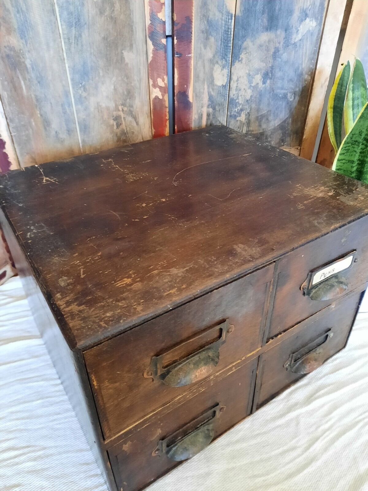Antique engineering 4 drawer Wood Drawers garage printer file index drawers old