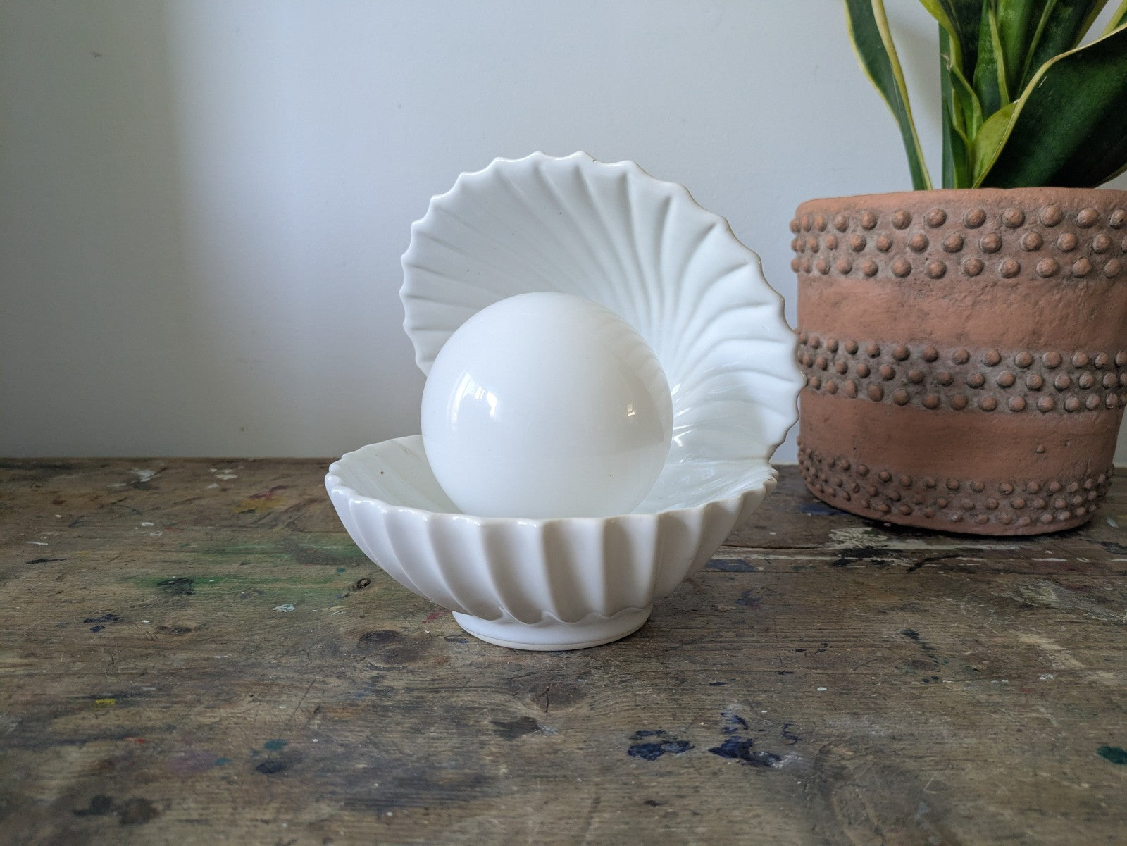 Vintage Shell Pearl Night Light Ceramic Ornament Bedside Lamp Clam Nightlight