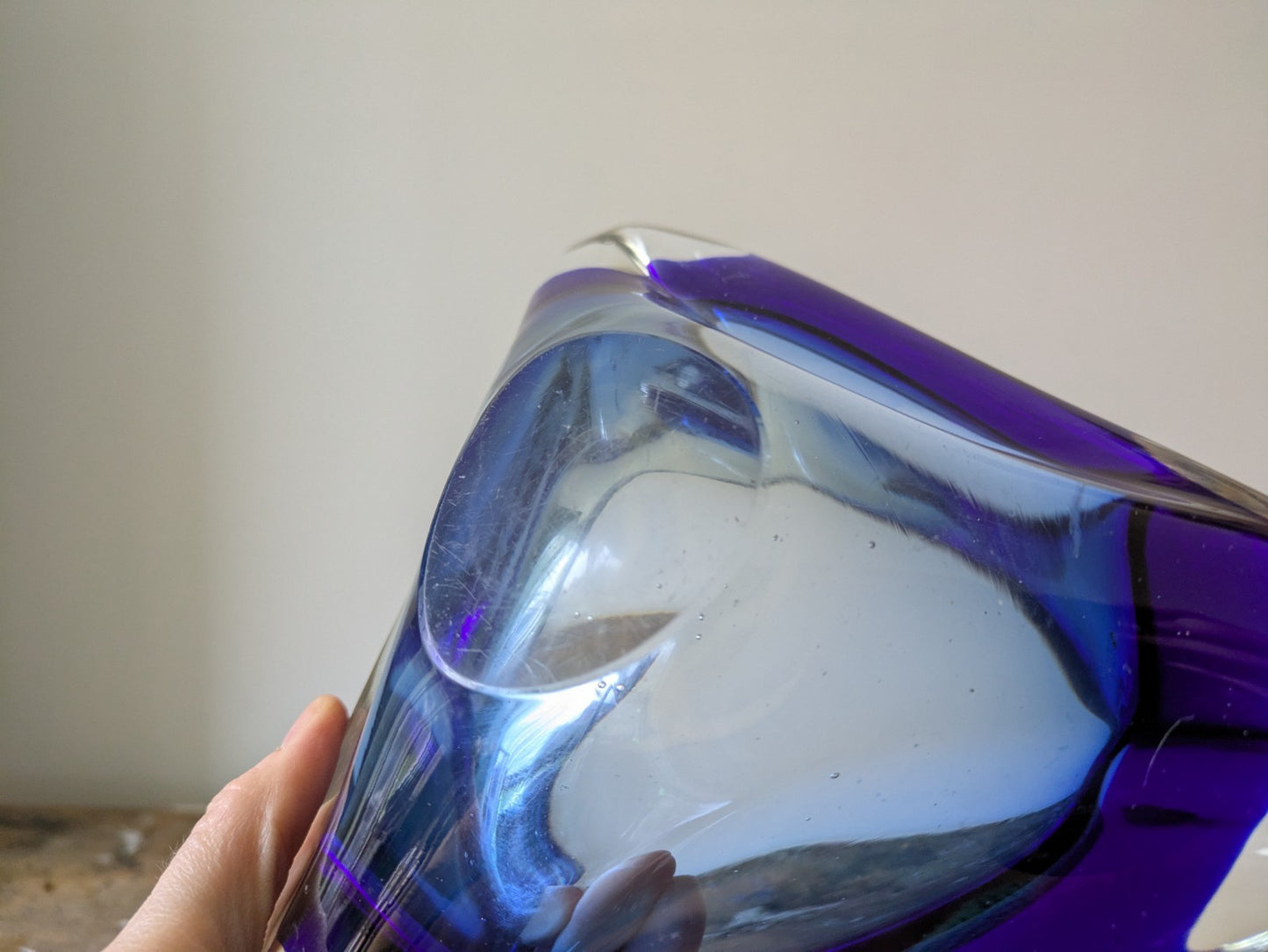 VINTAGE ITALIAN MURANO SOMMERSO  ART GLASS DISH MID CENTURY Modern Ash Tray BLUE