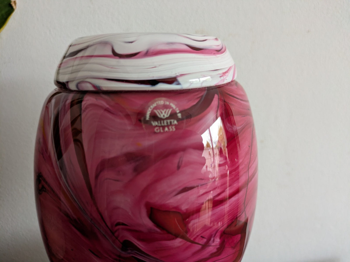 SIGNED Valletta Maltese Pink and White Candy Swirl Glass Vintage Vase XL Florist