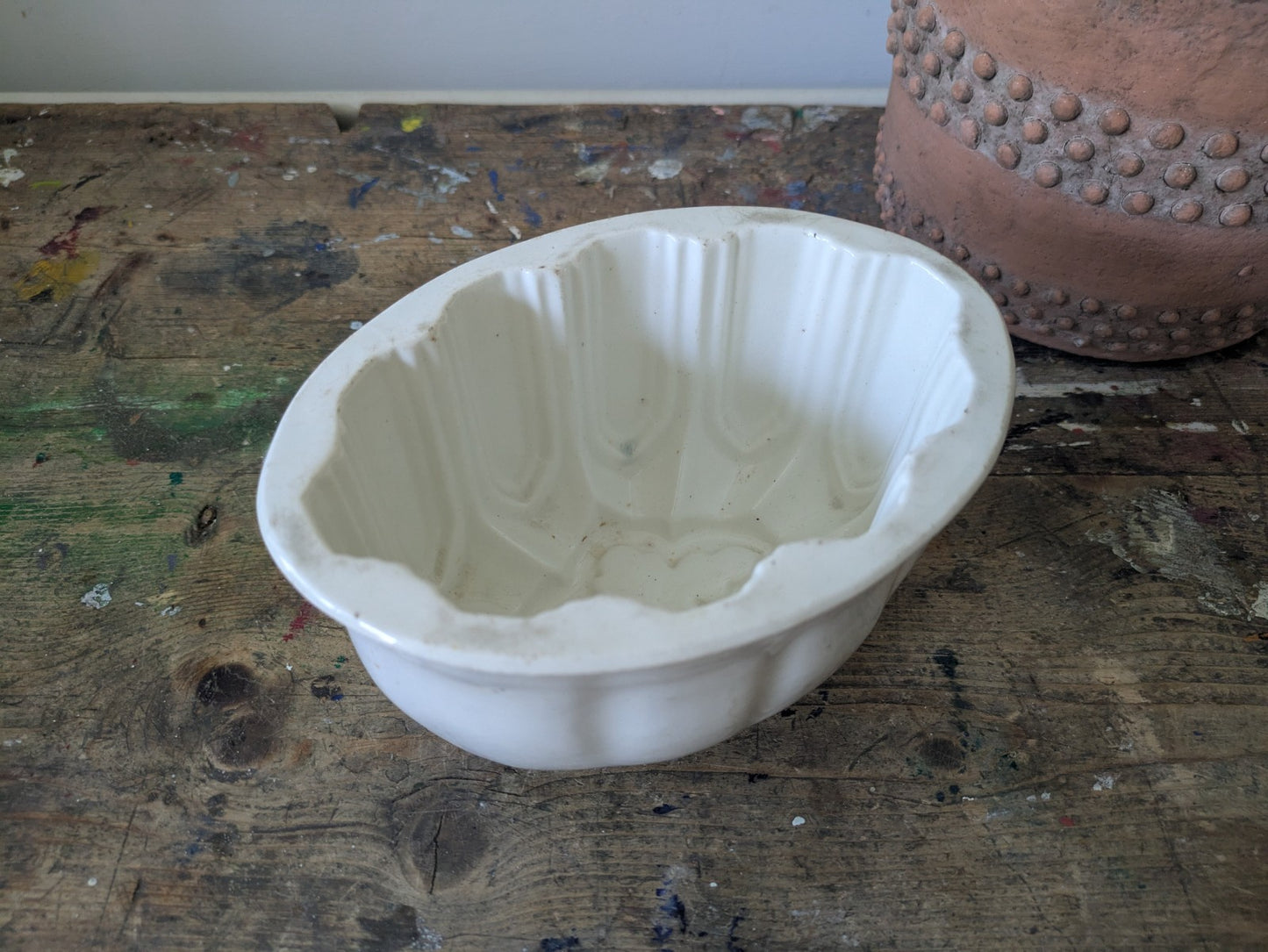 Antique Copeland Ceramic Jelly Mould Oval Design White Vgc Kitchen Prop Decor