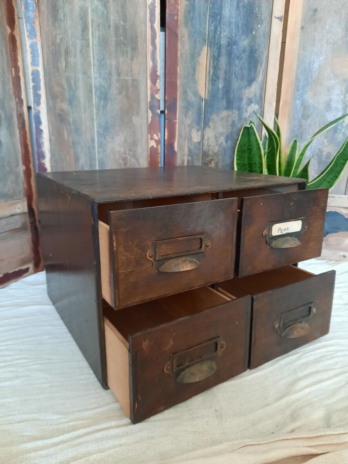 Antique engineering 4 drawer Wood Drawers garage printer file index drawers old