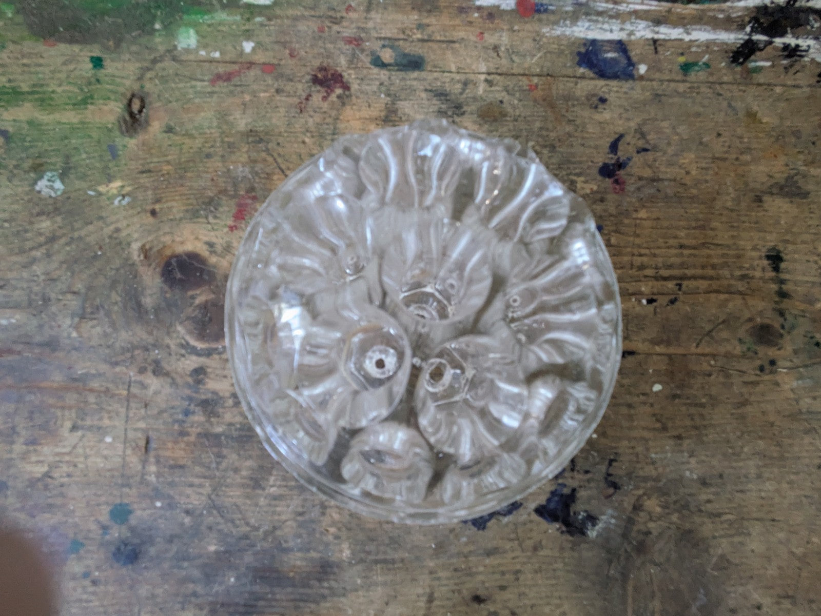 Vintage Glass Flower Frog with 19 Holes Paperweight Decor Florist Clear Vase Old