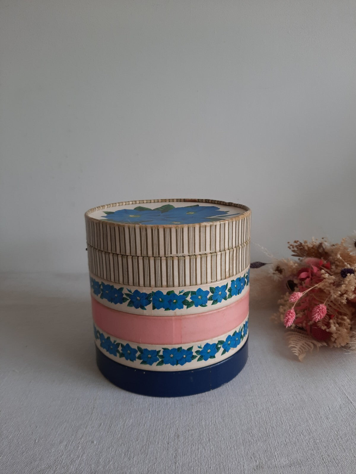 Vintage 5 Tier Cardboard Box England Rare Round Chocolate Storage Floral Display