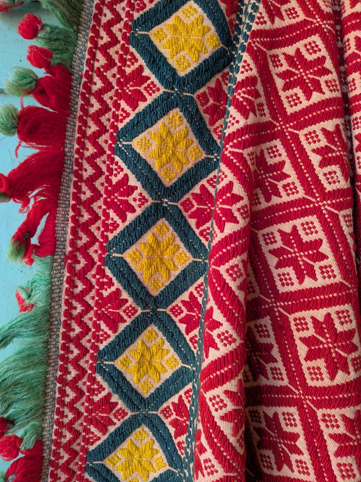 Sindhi Rald Bangladesh Blanket Handmade Woven Vintage Red Patterned Bengal Thick