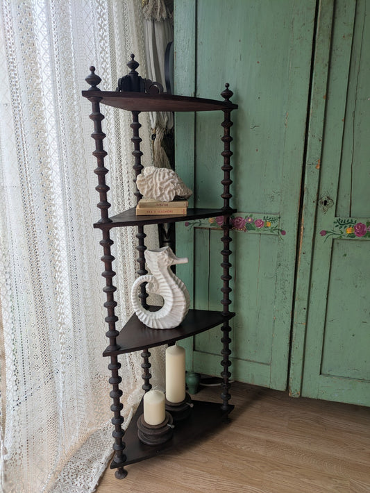 Antique French Bobbin 19th Century Four Shelf Corner Whatnot Vintage Shelves Old