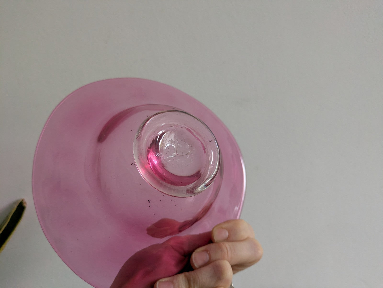 Victorian Cranberry Hand Blown Glass Bowl with Crystal Pedestal Dish Vintage Vgc