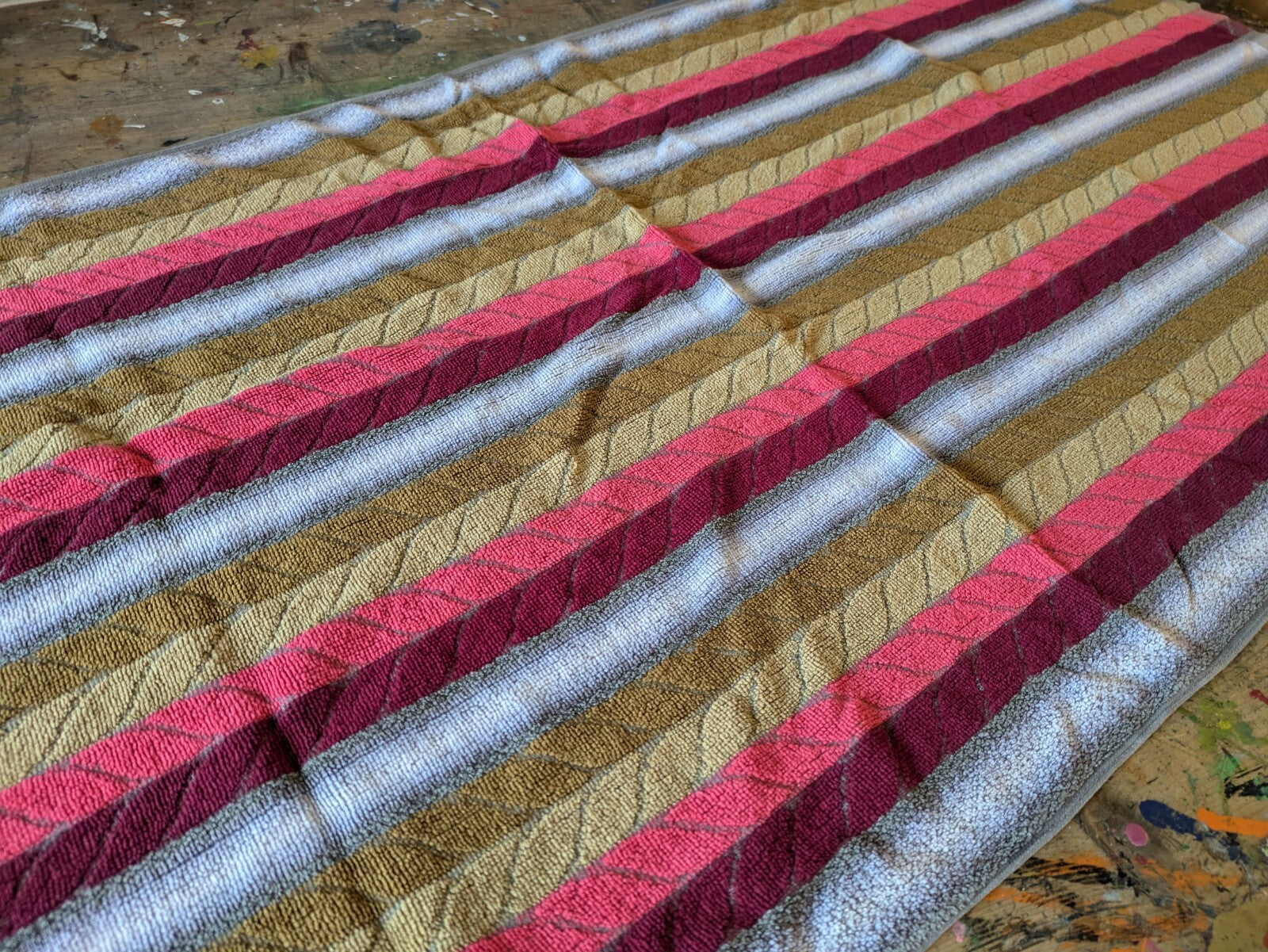 1 Vintage Towel Stripe Grey Red Retro Hand bathroom prop Midcentury Cotton Old