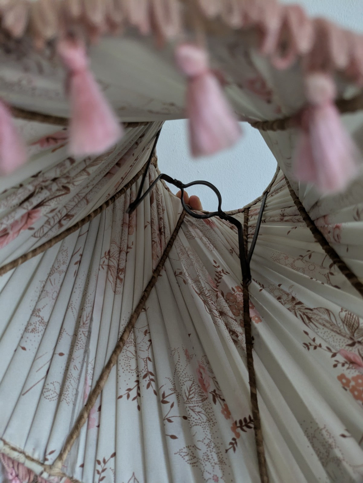 Vintage Large Floral Lamp Shade With Tassels Pleated Tall prop table lampshade 