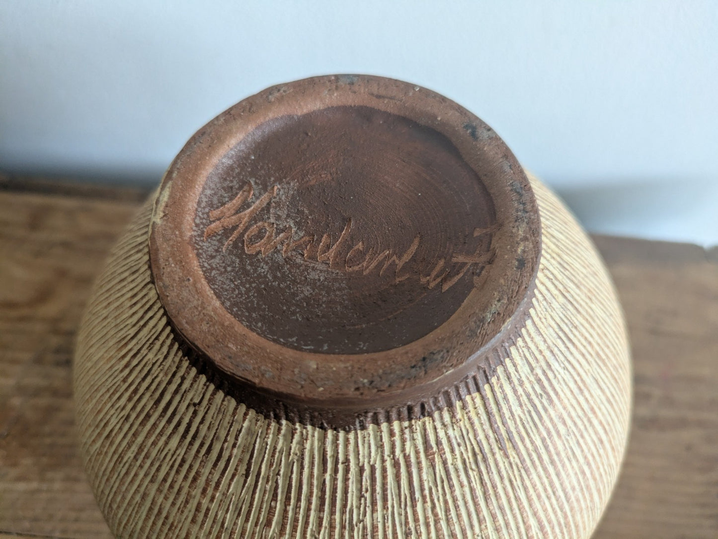Mid Century German Art Pottery Aztec Design Vase Handerbeit Germany Sawa Brown