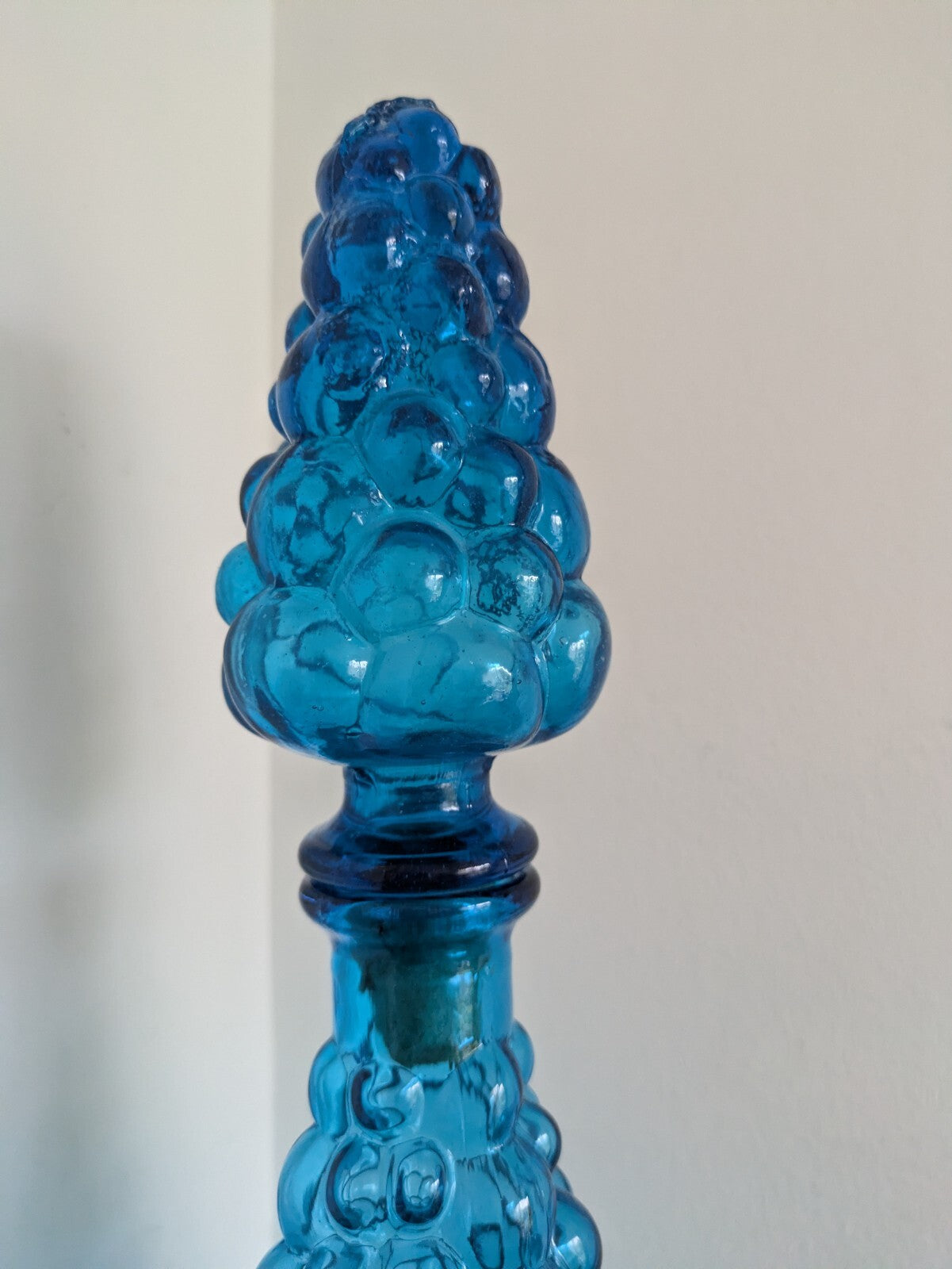 Vintage Italian Empoli Bubble Glass Decanter Blue with Stopper Made in Italy Vgc