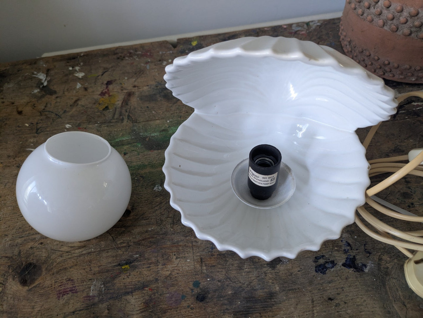 Vintage Shell Pearl Night Light Ceramic Ornament Bedside Lamp Clam Nightlight