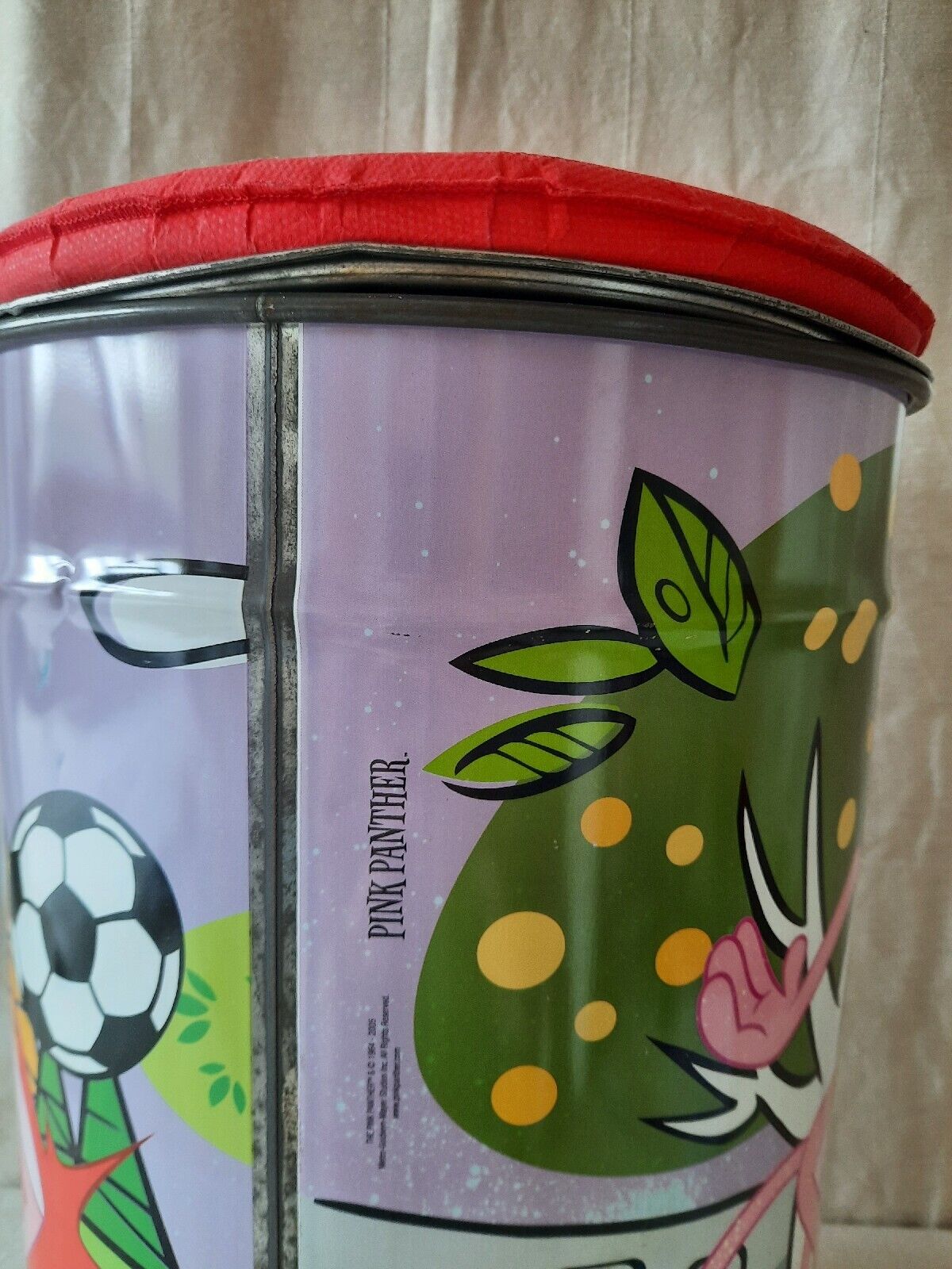 rare vintage Pink Panther Mivat Italy metal storage bin with lid 70’s Barrel toy
