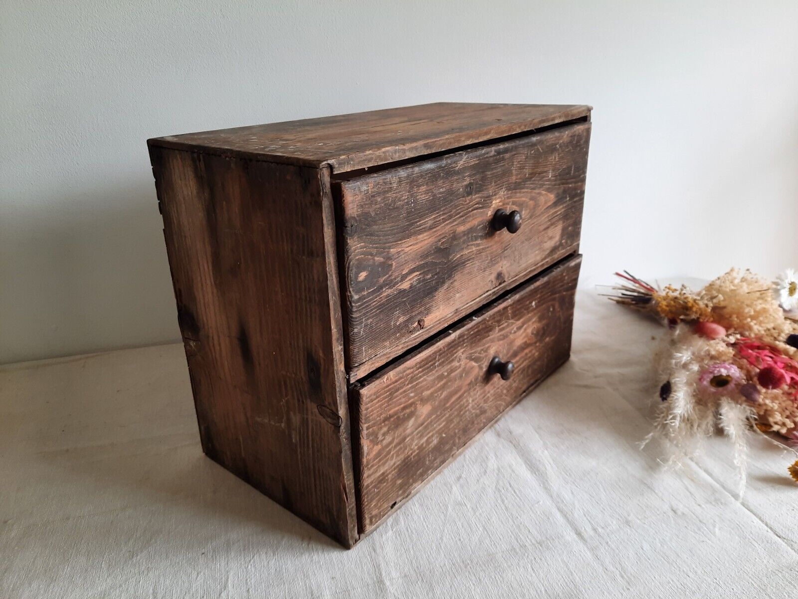 Antique engineering 2 drawer Wood Drawers garage Apothecary file Desk Chemist 