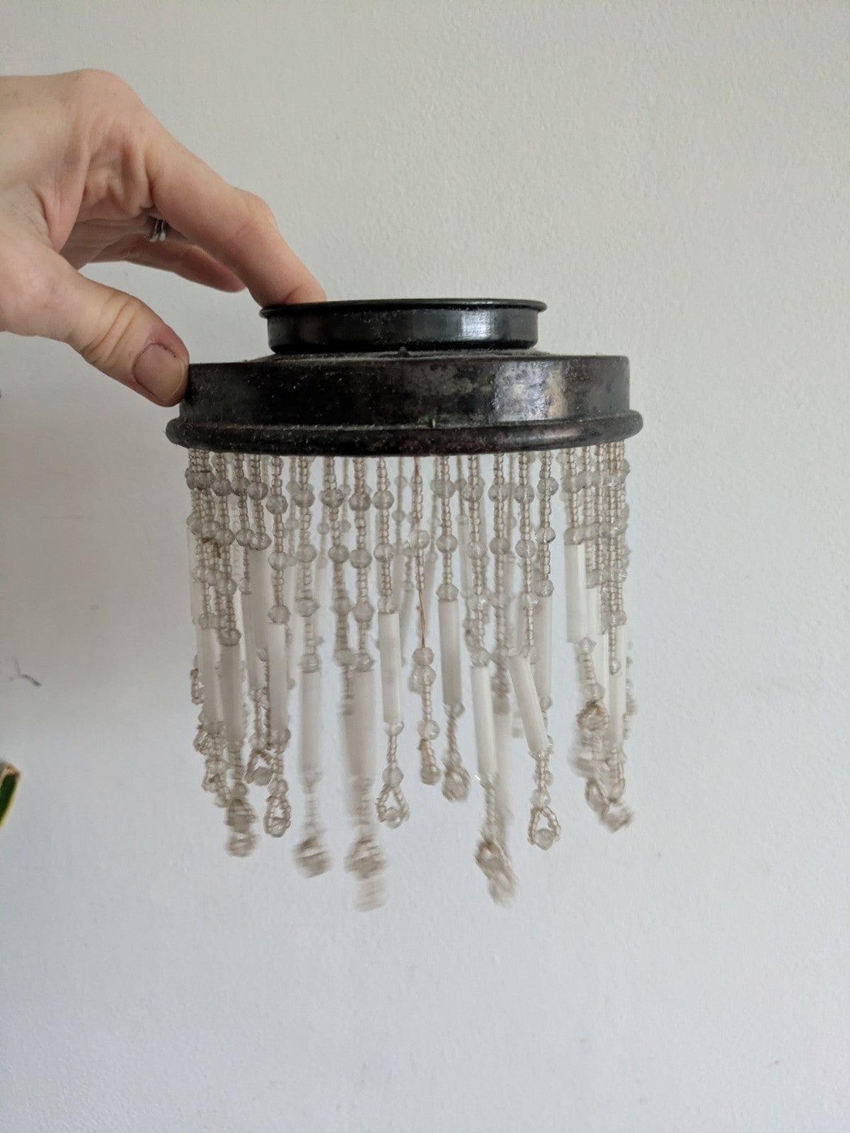 Antique French Beaded Light Shade Ceiling Art Deco Fitting Glass Bead Rare Prop