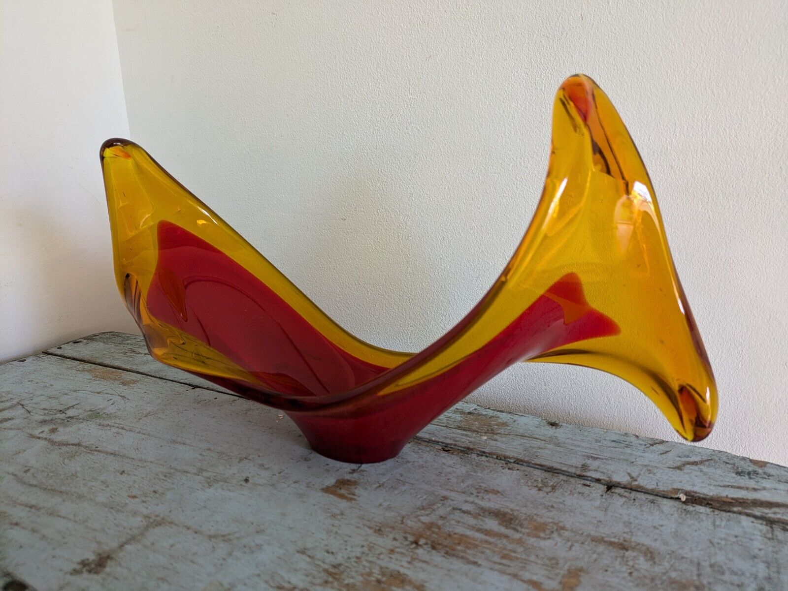 Viartec Murano Style Selenium Red And Orange Spanish Glass Sculpture UV Glow Vgc