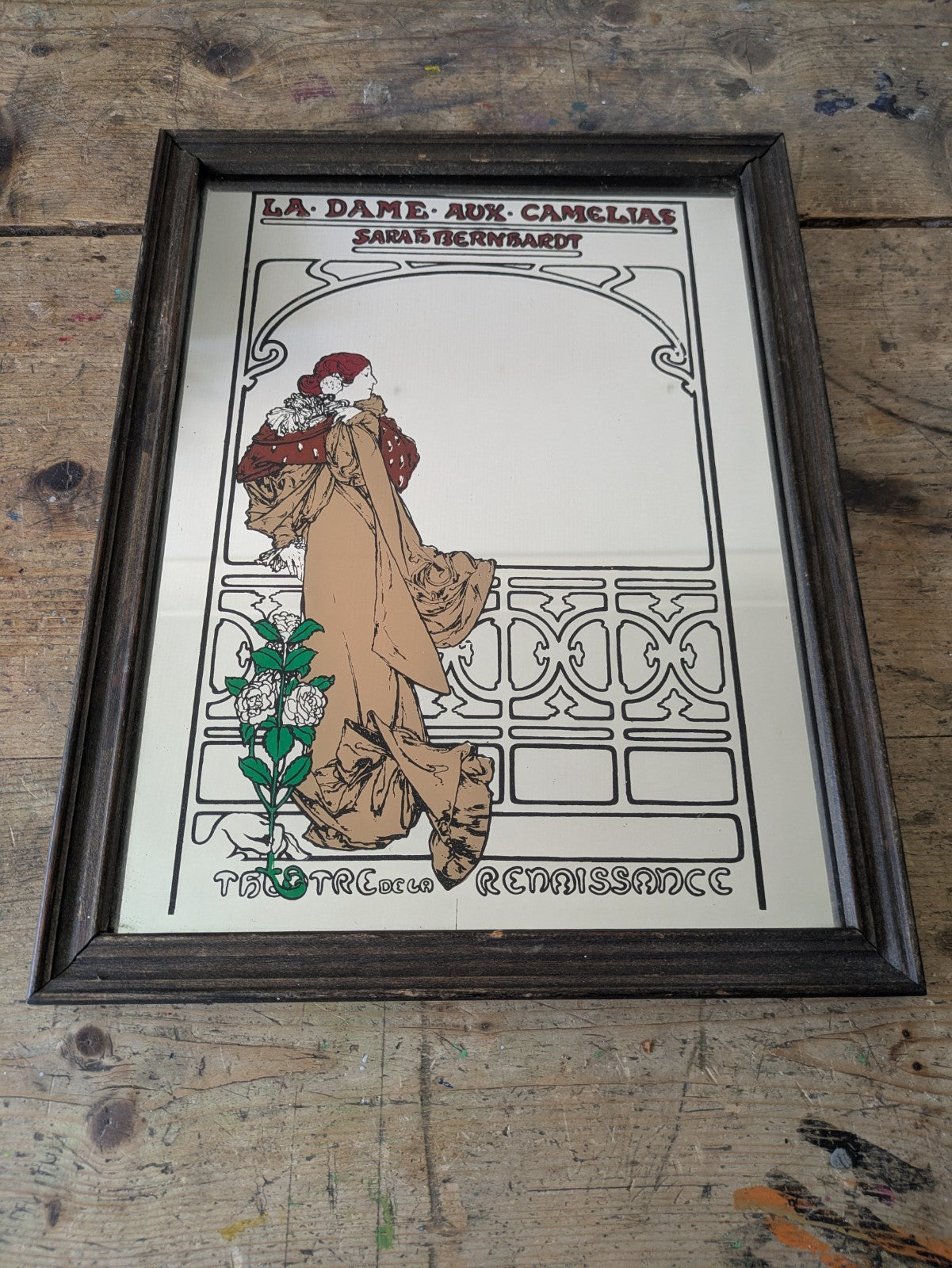 La Dame Aux Camélias Vintage Picture Mirror  Sarah Bernhardt Mucha French Retro 