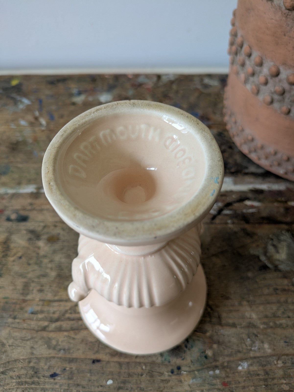 Vintage Dartmouth Pottery Peach Urn Vase Small Mini Door Mantle 13.3cm High Vgc