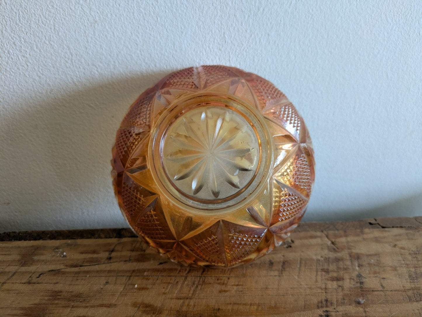 Small Fenton Marigold Carnival Glass Bowl Diamond And Fans Vintage Iridescent 