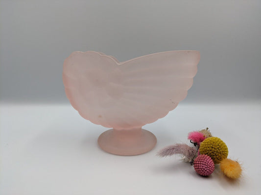 Art Deco Frosted Pink Glass Vase by Sowerby Silk Nautilus Shell Nautical Snail