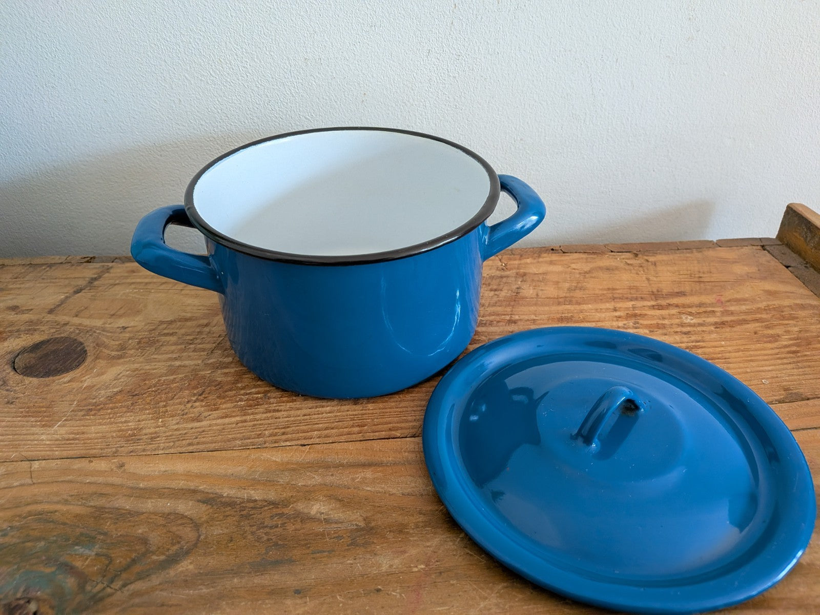 Enamel Saucepan Cobalt Blue Enamel Pot Yugoslavia Small Vintage Lid Pan Pot Vgc