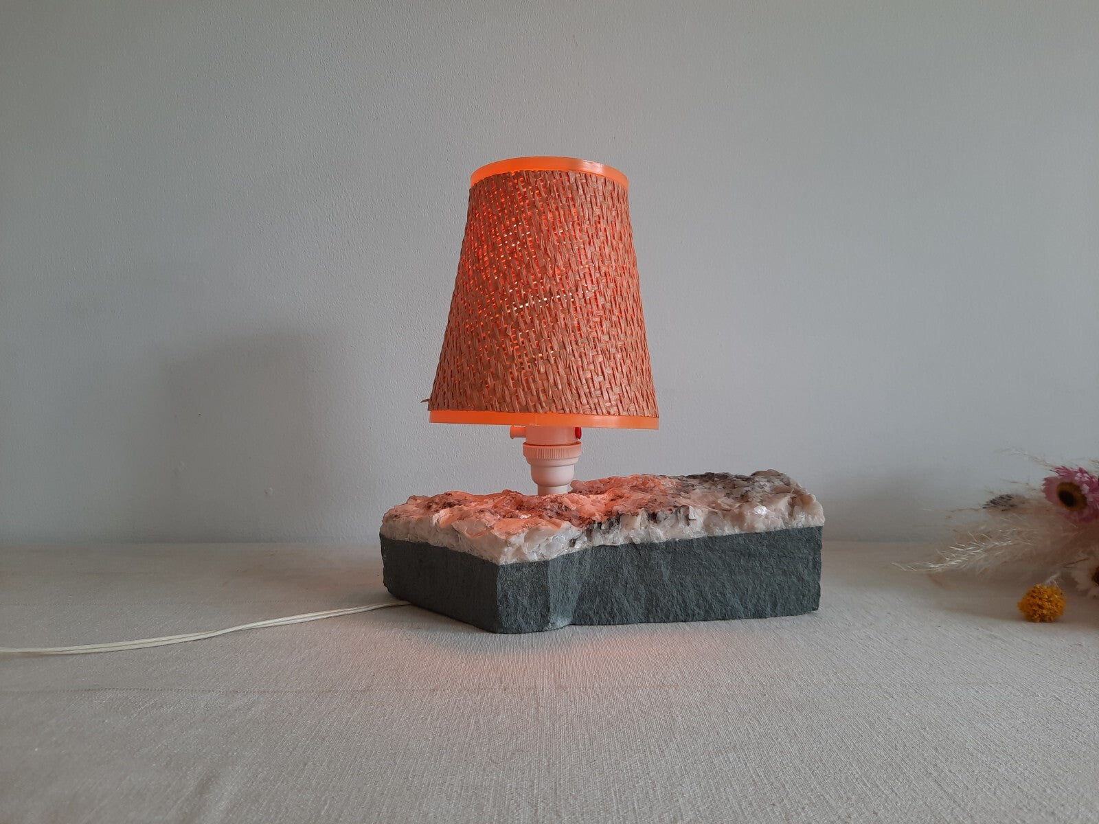 1970s Calcite On Limestone Lamp Crystal lamp Rare Shade Table Bedside Crystal 