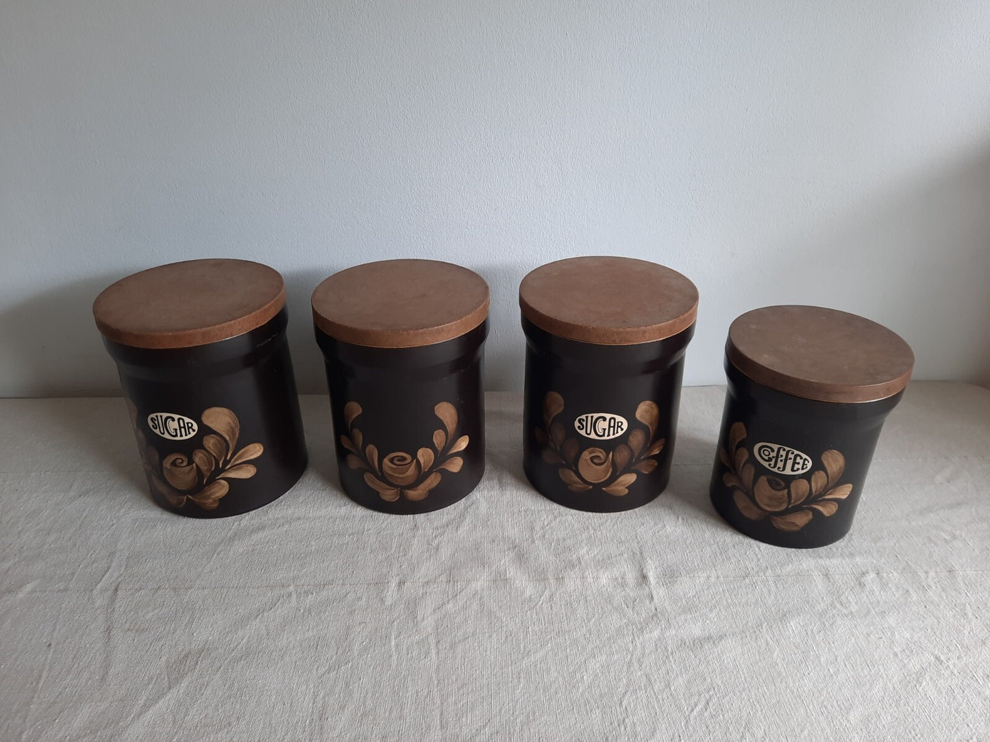 4 Vintage Stoneware Bakewell Storage Jar Denby Kitchen Ware England Coffee Sugar