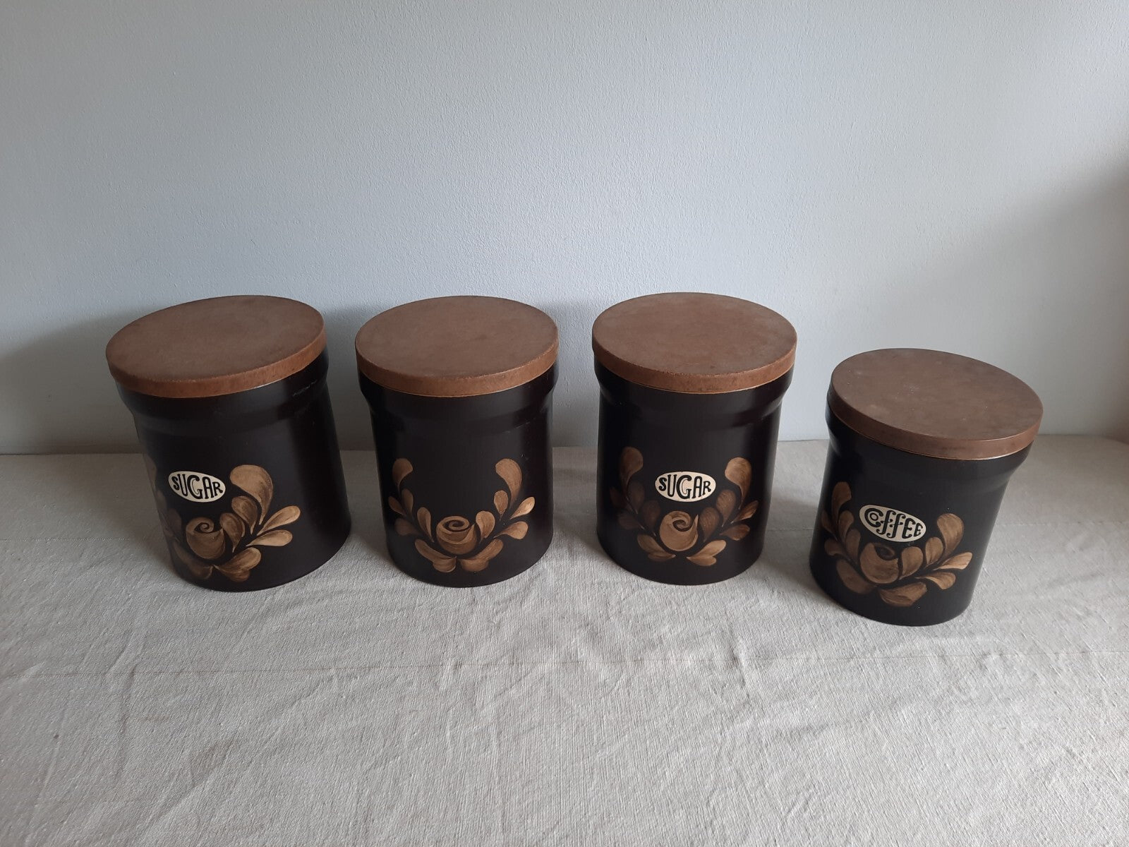 4 Vintage Stoneware Bakewell Storage Jar Denby Kitchen Ware England Coffee Sugar