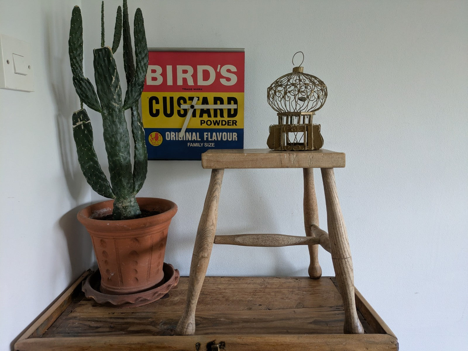 Antique Vtg 1880s Victorian Stool Beech Top Elm Leg Wooden Seat Utilitarian Vgc