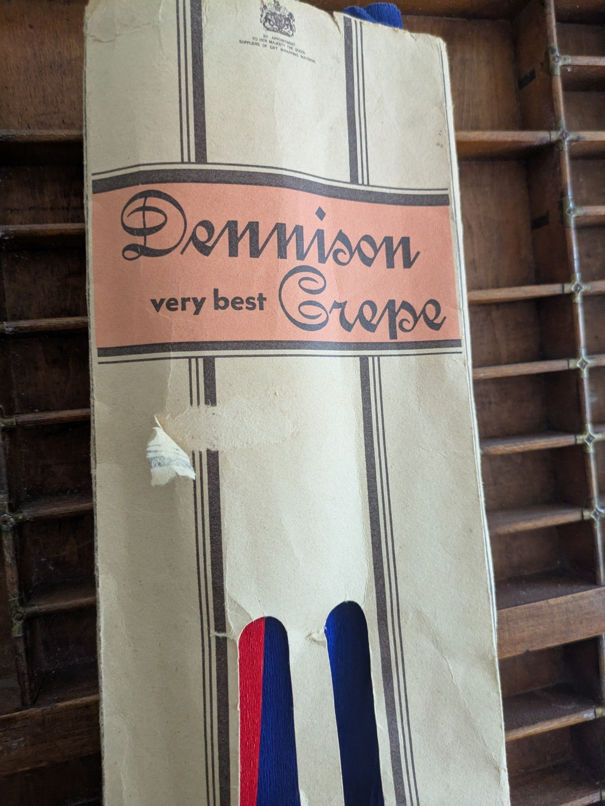 Old Dennison Red Blue Crepe Paper In Packaging Box Craft Christmas Vintage Vgc