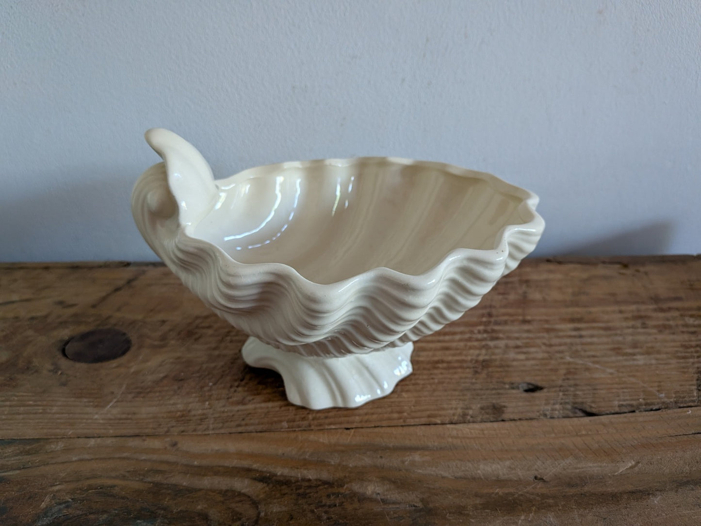 Vintage White Clam Shell Pottery Planter Footed Bowl Mid Century Bowl Planter