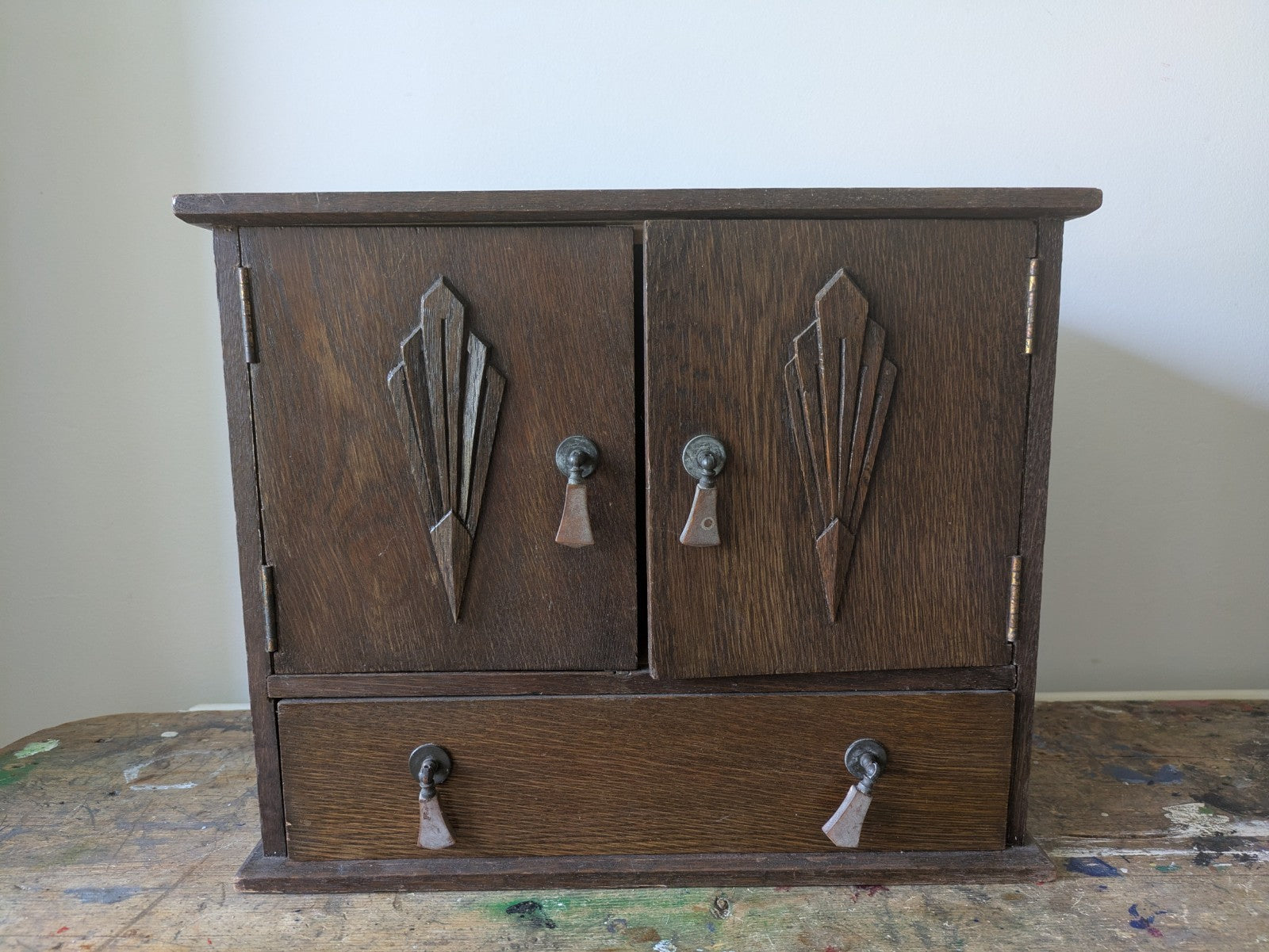 Antique Art Deco Oak Double Fronted Bathroom Wall Vtg Smokers Cabinet Medical 