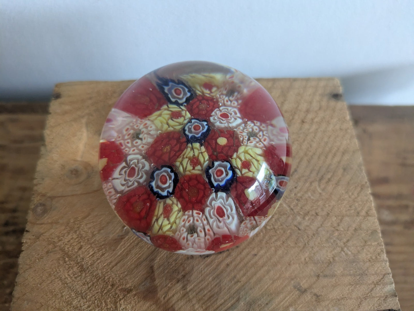 Unique Murano Art Glass Multicoloured Millefiori paperweight Clear Vintage Style