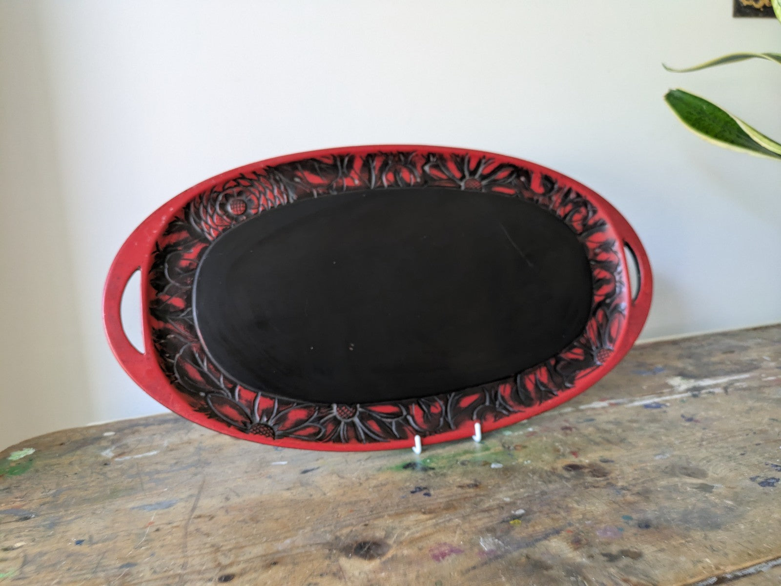 Japanese Obon Tray Lacquer Vintage Kamakura Tradition Carved Large Rare Floral!