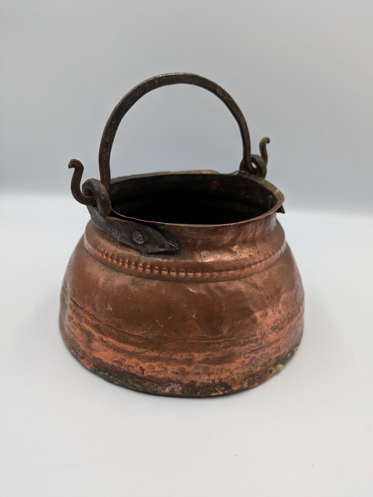 Antique Copper Kettle Cauldron Planter Pot French Iron Handle Handmade hammered