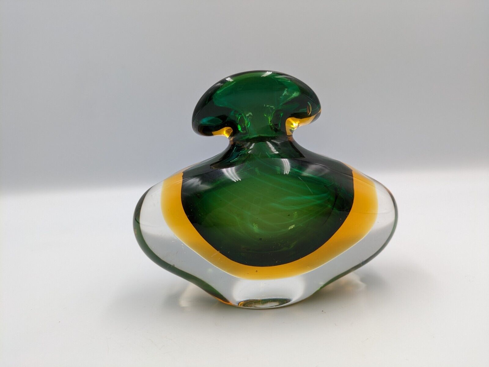 Murano Sommerso Hand Blown Art glass Green Amber Cased Italian perfume Bottle UV