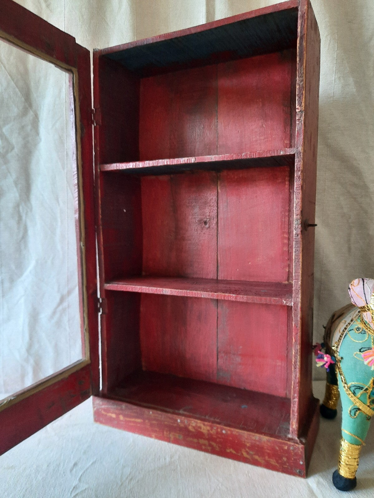 Indonesian Reclaimed Upcycled Wooden Driftwood Cupboard Glazed Wall Cabinet Red 