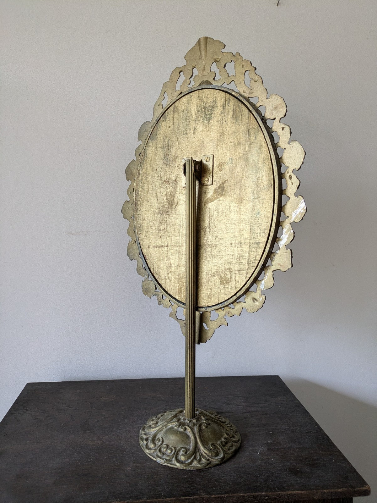 Antique Vintage Oval Dressing Cast Metal Table Vanity Swing Mirror French Style