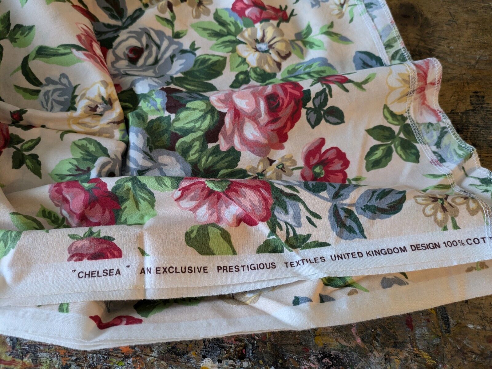 100% Cotton Fabric 'CHELSEA' 2.3 METRES Prestigious Textiles Cabbage Rose Floral