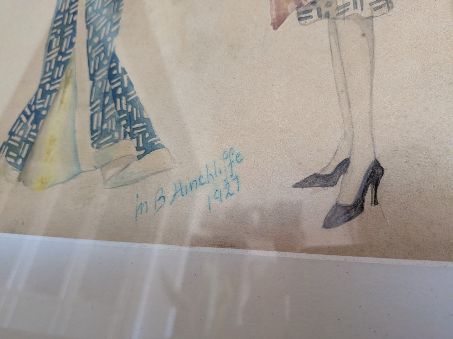 Original Fashion Design Drawing Painting 1920's Signed Hinchliffe Oriental Asian