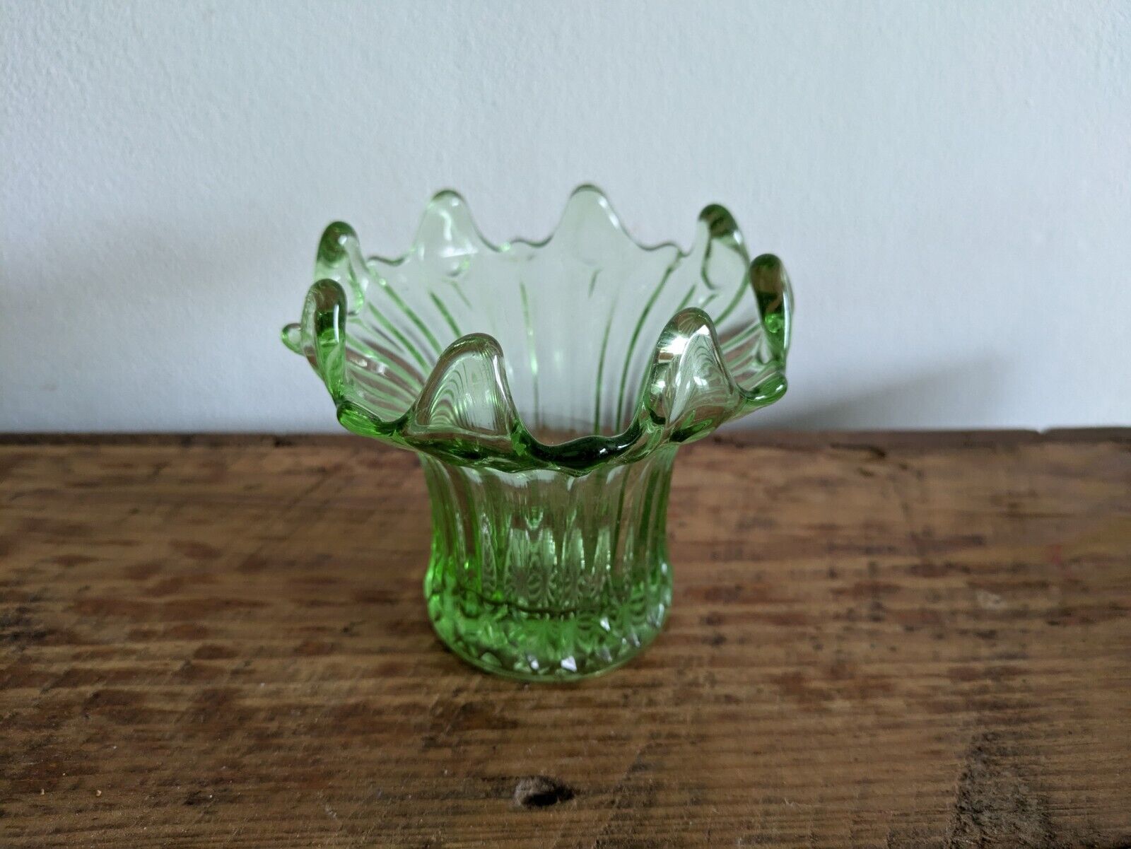 Vintage Art Deco 1930's SOWERBY Lily Gren Pressed Art Glass Posy Vase VGC Small