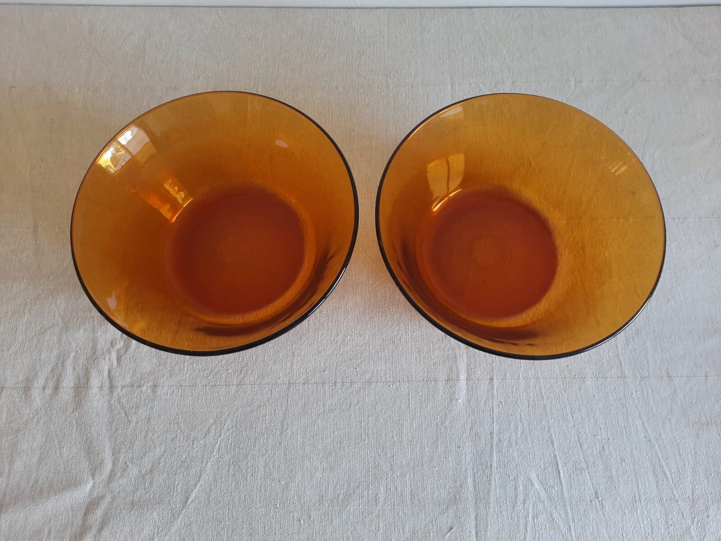 2x Amber Glass Serving Bowl Duralex France Vtg Mcm Mid Century Side Dish Deep