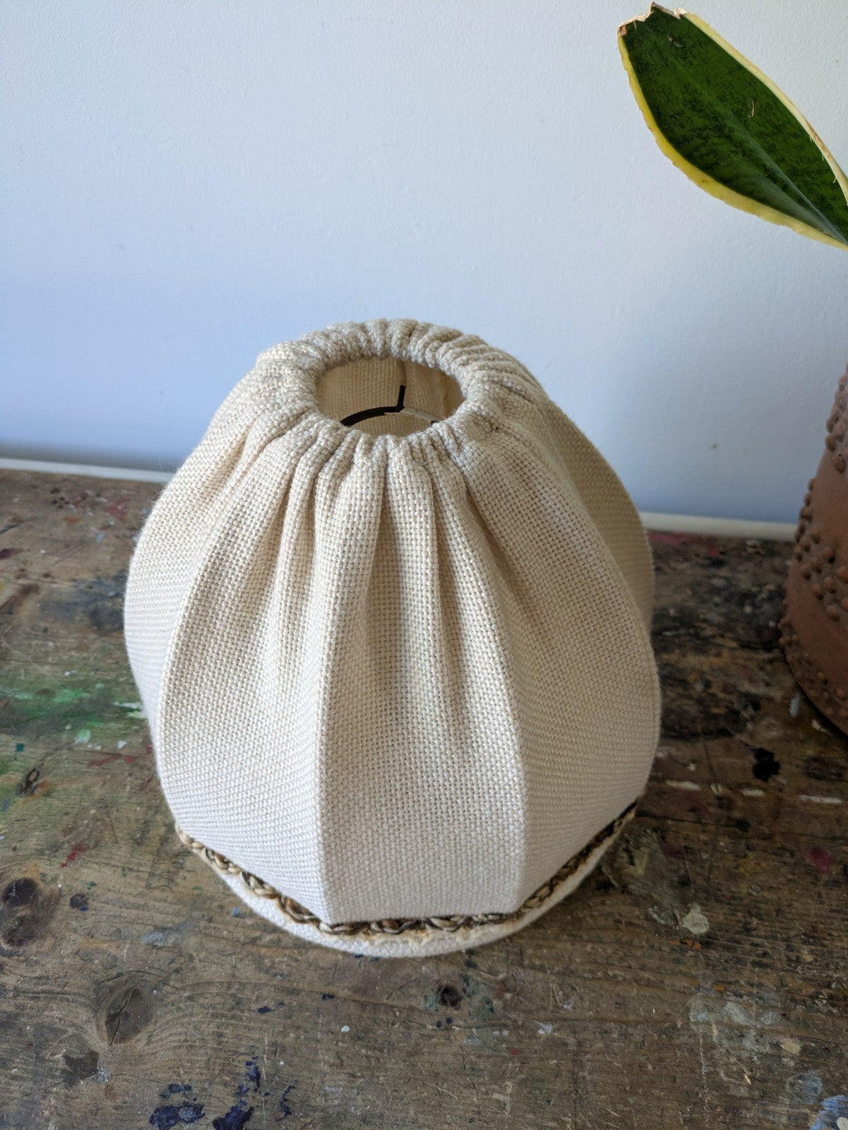 Retro Vintage Ceiling Light Lamp Shade Fabric Beige Mid Century Dome Round Prop