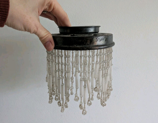 Antique French Beaded Light Shade Ceiling Art Deco Fitting Glass Bead Rare Prop